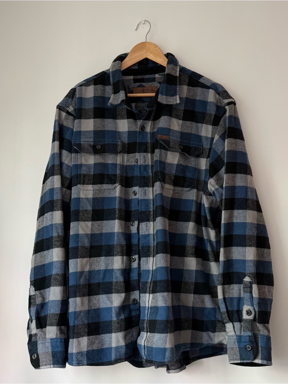 Orvis Men’s XXL Blue & Grey Buffalo Plaid Heavyweight Cotton Flannel Shacket
